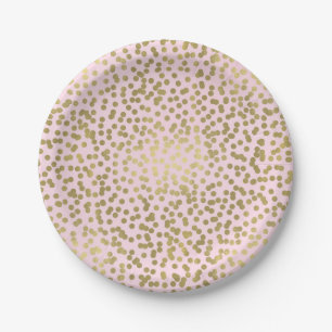 Rosa Rose und goldene Punkte Konfetti Elegant Glam Pappteller