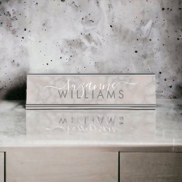 Rosa Rose und graue Marmorplatte Elegante Schreibtischnamensplakette