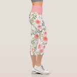 Rosa Rose und Grüne Blätter Capri Legging<br><div class="desc">Leggings mit rosafarbenem Rosa-Muster</div>