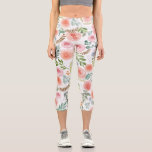 Rosa Rose und Grüne Blätter Capri Leggings<br><div class="desc">Leggings mit rosafarbenem Rosa-Muster</div>
