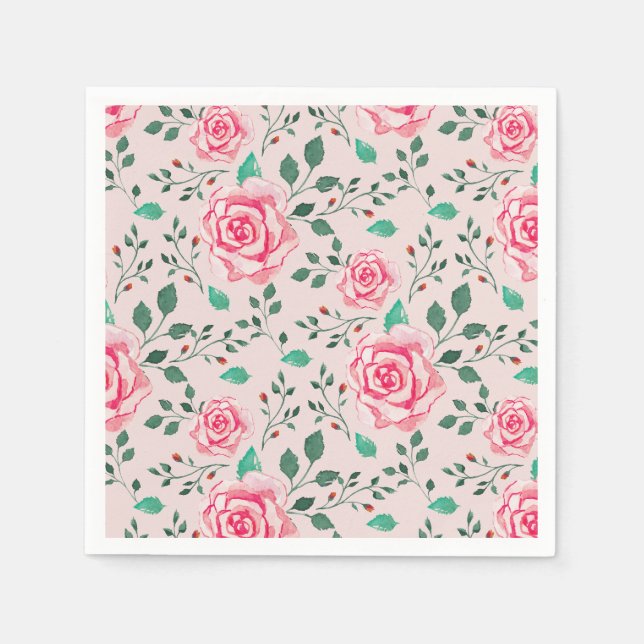 Rosa Rose und Grünflächen | Rosa Serviette (Vorderseite)