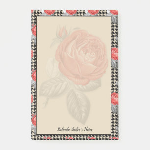 Rosa Rose und Hahnentrittmuster-Design Post-it Klebezettel