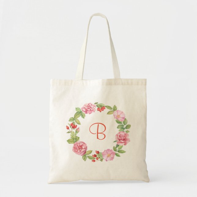 Rosa Rose und Hüften der Rose personalisiert Tragetasche (Vorne)