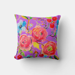 Rosa Rose und Kirsche Lila anpassbar Kissen