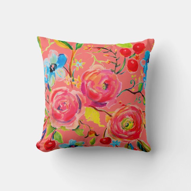 Rosa Rose und Kirschrot individuell einstellbar Kissen (Vorderseite)