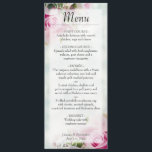 Rosa Rose und Peony Buds Wedding Menükarte<br><div class="desc">Dieses schöne Menü wird Ihrem Hochzeitsempfang etwas mehr Stil verleihen. Das prächtige Design mit rosafarbenen Rosenbäumen und Ponyknospen auf einem aquamarin blauen Marmorboden.</div>