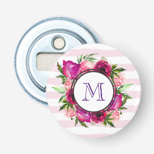 Rosa Rose und Poppy Floral Bouquet Monogramm Flaschenöffner