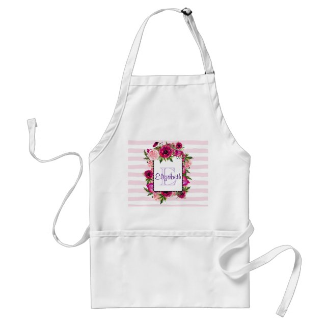 Rosa Rose und Poppy Floral Bouquet Monogramm Schürze (Vorne)