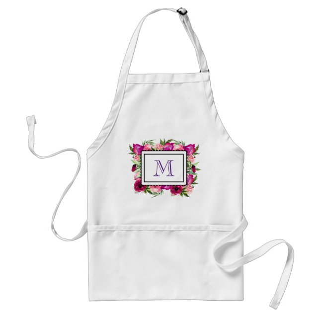 Rosa Rose und Poppy Floral Bouquet Monogramm Schürze (Vorne)