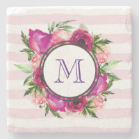 Rosa Rose und Poppy Floral Bouquet Monogramm