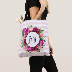 Rosa Rose und Poppy Floral Bouquet Monogramm Tasche