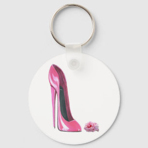 Rosa Rose und rosa Stilett-Schuh Schlüsselanhänger