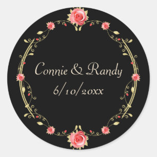 Rosa Rose und Schwarz-Hochzeitsticker Runder Aufkleber