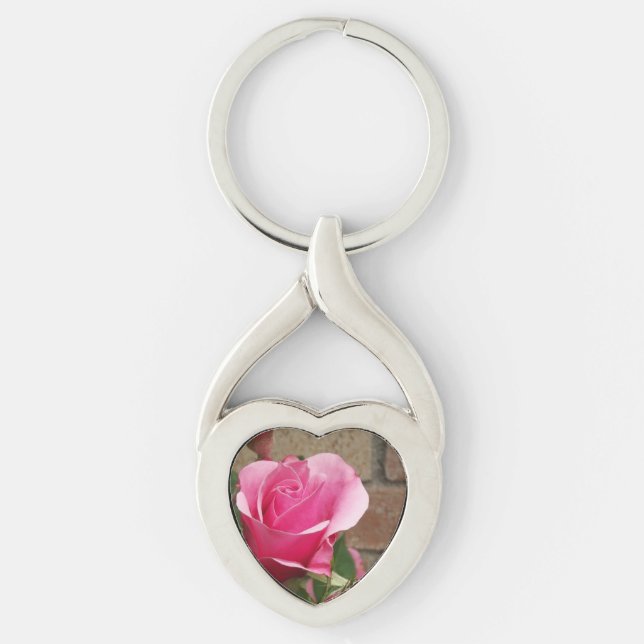 Rosa Rose ~ Verdaute Herzkette Schlüsselanhänger (Vorderseite)