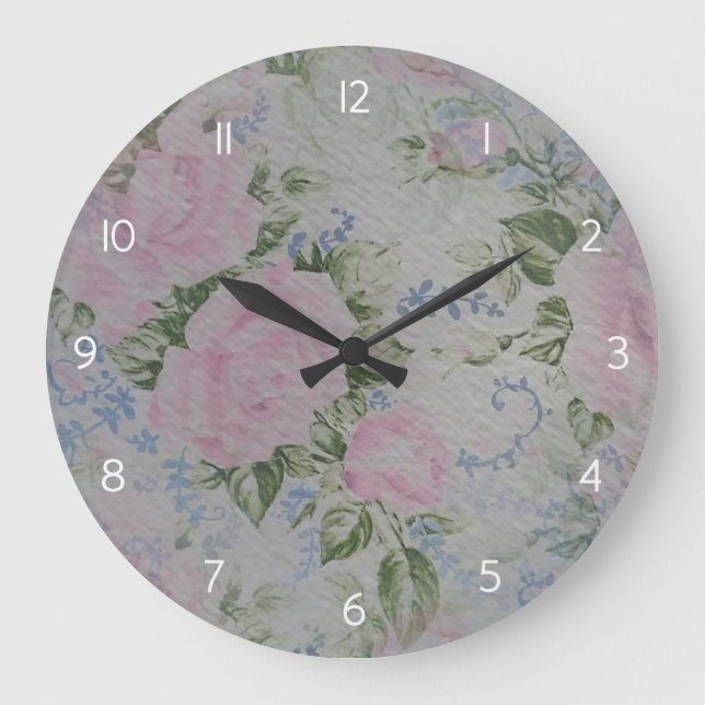 Rosa Rose Vintag Große Wanduhr (Vorderseite)