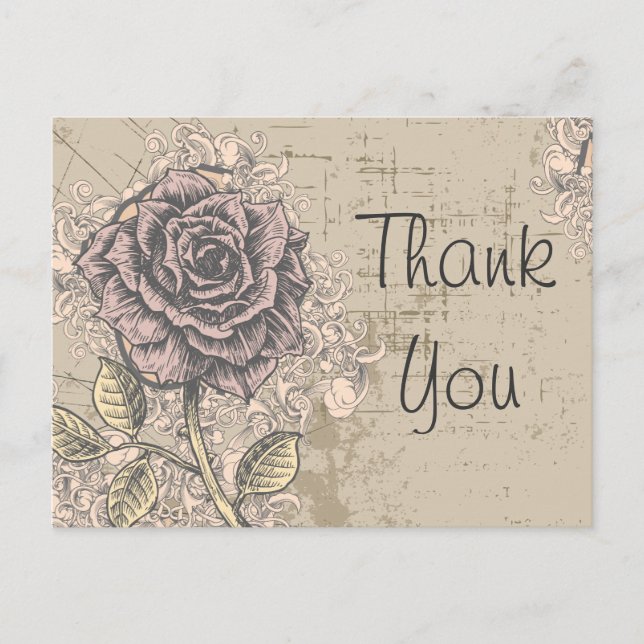 Rosa Rose Vintag Retro Grunge Floral Postkarte (Vorderseite)