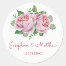 Rosa Rose Wasserfarbe Hochzeitskleber