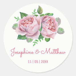 Rosa Rose Wasserfarbe Hochzeitskleber Runder Aufkleber