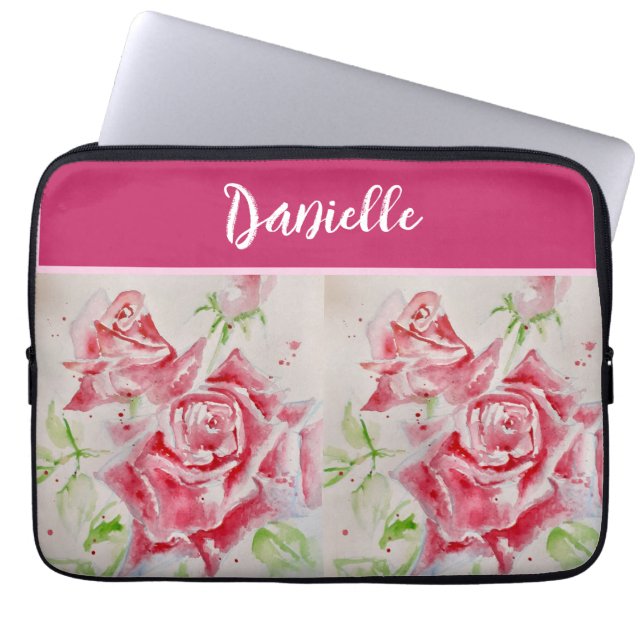 Rosa Rose Wasserfarbe individuell einstellbar Laptopschutzhülle (Vorderseite)