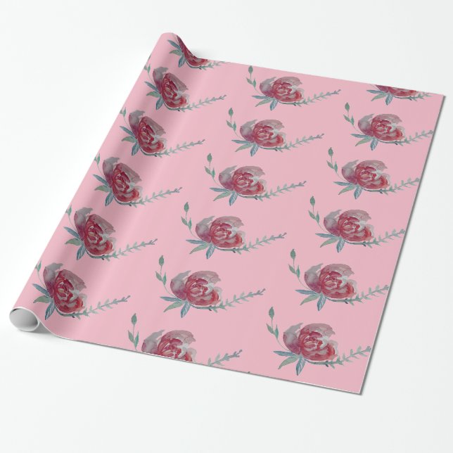 Rosa Rose Watercolor Art Wrapping Paper Geschenkpapier (Ungerollt)