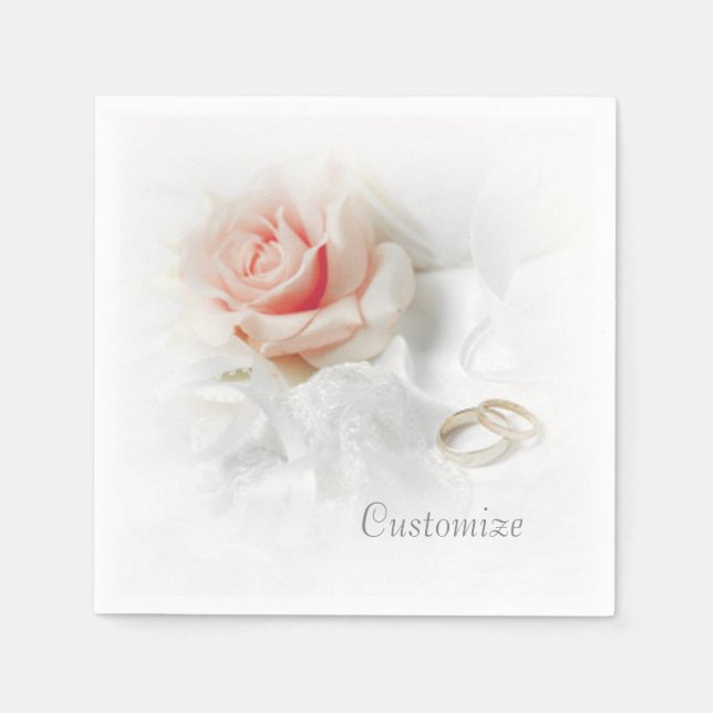 Rosa Rose & Wedding Rings Napkins Serviette (Vorderseite)
