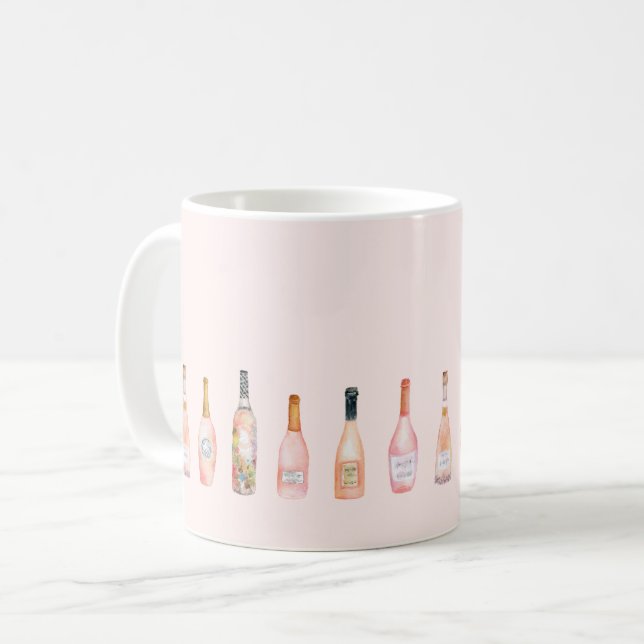 Rosa Rosé-Weinflaschen Aquarellbilder Kaffeetasse (Vorderseite Links)