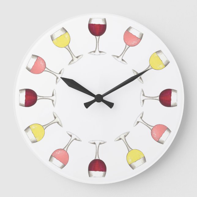 Rosa Rosé Weißer Glass Weinkeller Bar Große Wanduhr (Vorderseite)
