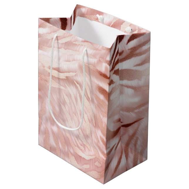 Rosa Rose Zebra Mittlere Geschenktüte (Vorderseite Schrägansicht)