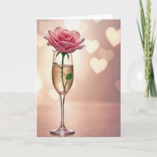 Rosa Rose zum Jubiläum in Champagne Karte