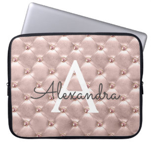 Rosa Roségold Elegantes Vintage Monogramm Laptopschutzhülle