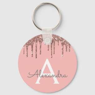 Rosa Roségold-falscher funkelnder Glitter-Monogram Schlüsselanhänger