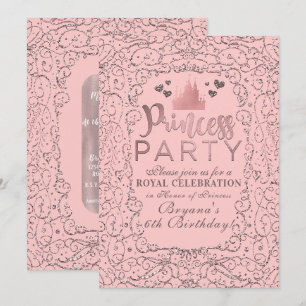 Rosa Roségold-Filigran PRINZESSINNEN-PARTY Geburts Einladung