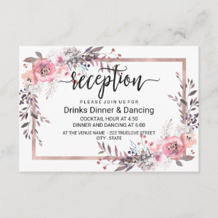Rosa & Roségold gerahmter floraler Hochzeitsempfan Begleitkarte