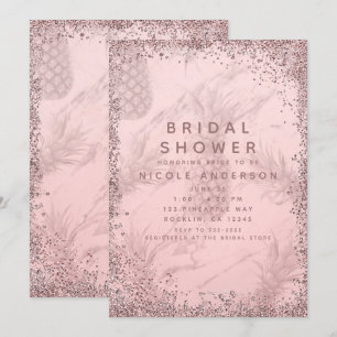 Rosa Roségold Glitter-Ananas-Brautjungfernparty Einladung