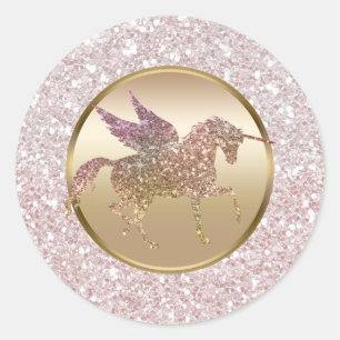 Rosa & Roségold Glitter Einhorn Favor Runder Aufkleber
