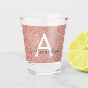 Rosa Roségold Glitter & Funkel Monogramm Geburtsta Schnapsglas