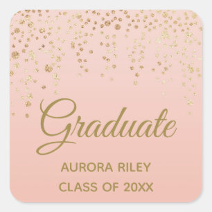 Rosa Roségold Glitter Konfetti Abitur Quadratischer Aufkleber