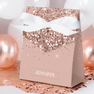 Rosa Roségold Glitter Monogramm Name Geschenkschachtel