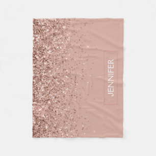 Rosa Roségold Glitter Monogramm Name Luxus Fleecedecke