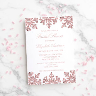 Rosa Roségold-Schneeflocken-Winter-Braut-Party Einladung