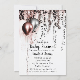 Rosa Roségold Silber Ballons & Efeu Baby Shower Einladung