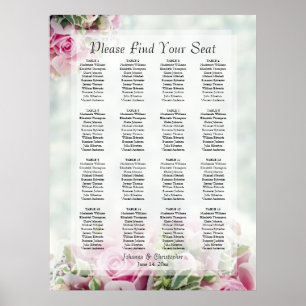 Rosa Rosen 16 Tabelle Hochzeitskarte Poster