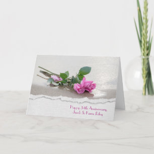 rosa Rosen am Strand zum Hochzeitstag Karte