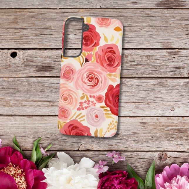 Rosa Rosen Aquarellfarben Blume Samsung Galaxy Hülle (Red Pink Watercolor Roses Samsung Galaxy Phone case)