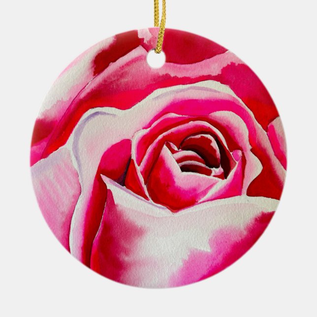 Rosa Rosen Aquarellkunst Keramik Ornament (Vorne)