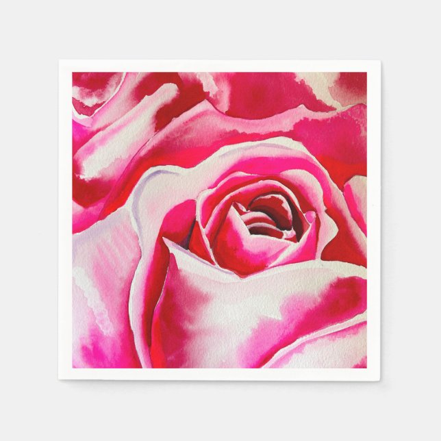 Rosa Rosen Aquarellkunst Serviette (Vorderseite)