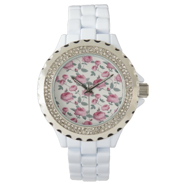 Rosa Rosen Armbanduhr (Vorderseite)