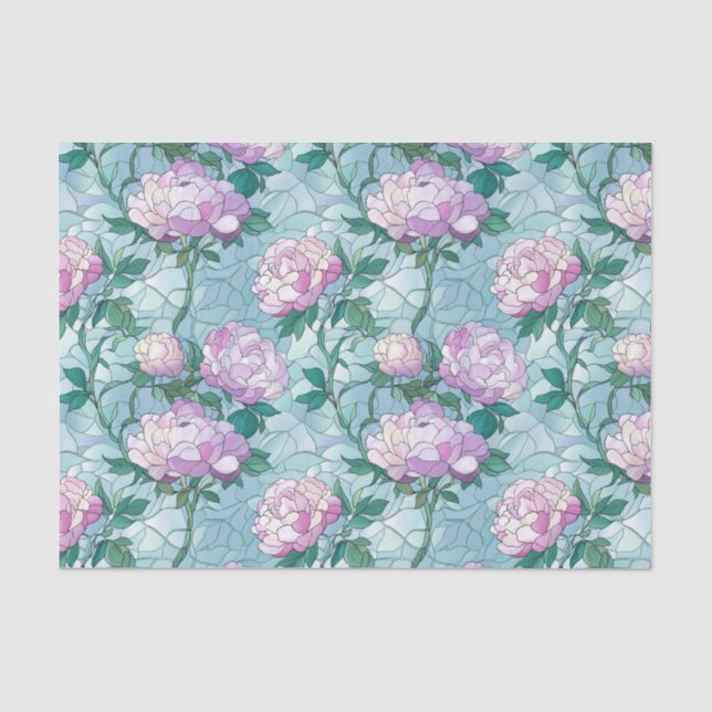 Rosa Rosen auf blauem Hintergrund Festhalteeffekt  Seidenpapier (Vorderseite)