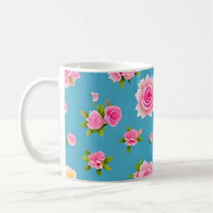 Rosa Rosen auf blauem Hintergrund Kaffeetasse