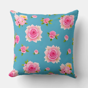 Rosa Rosen auf blauem Hintergrund Kissen